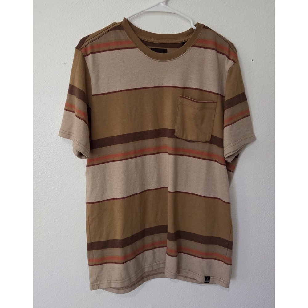prAna Mens Large Striped Dominic Crew Short Sleeve Pocket T-Shirt Cotton Blend